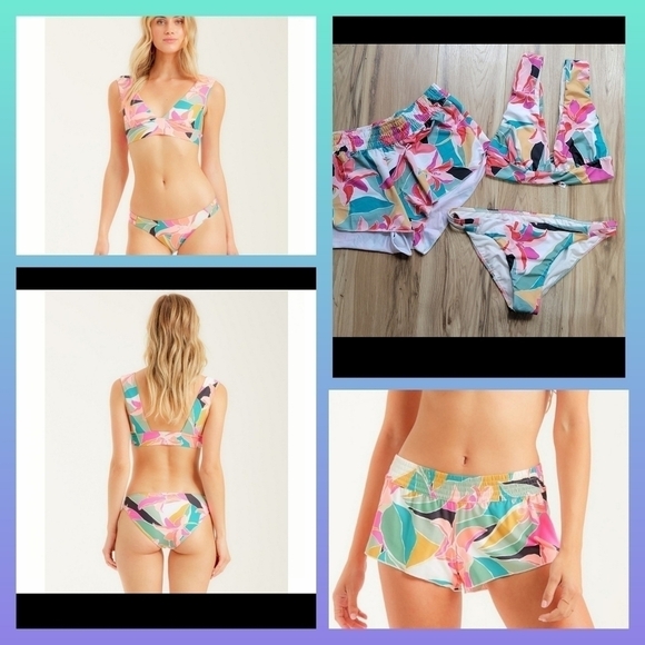 Billabong Other - Billabong 3 pc Wild Sun Plunge Top/Lowrider Bottoms/Volley Board Shorts Set